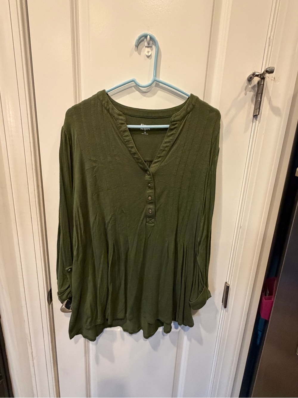 Kim Rogers Olive Green Button-Front Tunic Top, 1X